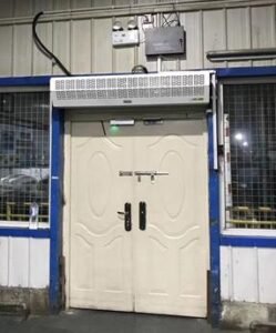 heated air curtain in warehouse