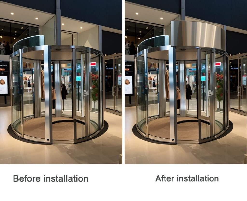 revolving door with air curtain and without air curtain