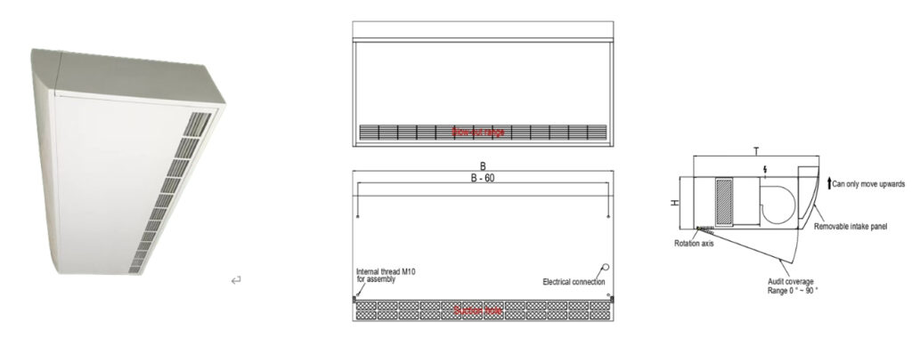 commercial air curtain photo and drawing